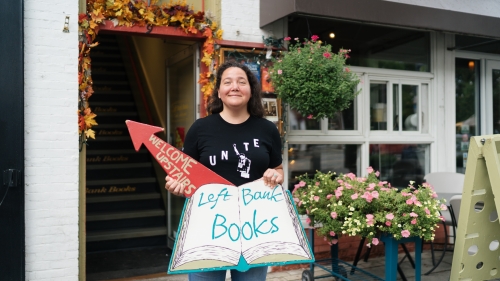 Rena Mosteirin '05 is the new owner of Left Bank Books in Hanover.