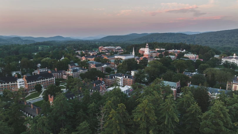 An aerial view of Dartmouth campus