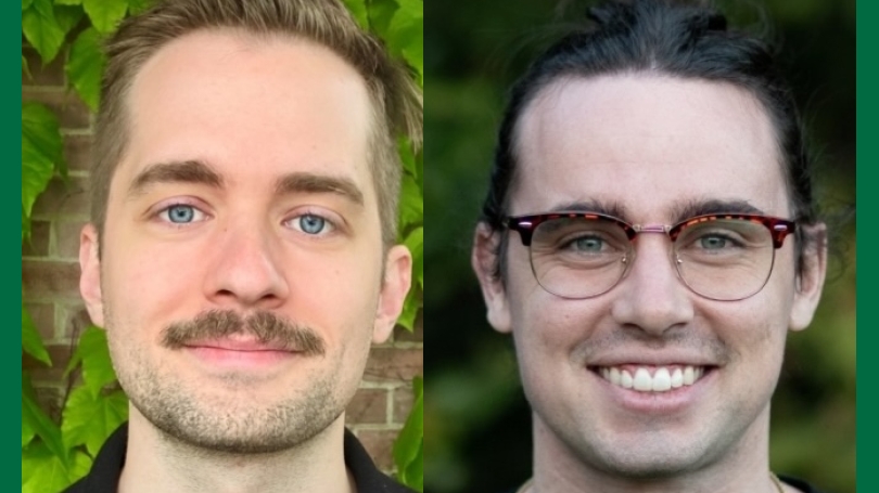Two people, one wearing glasses