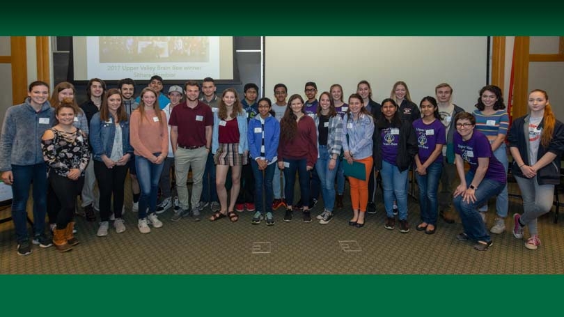 contestants and volunteers gather at the 2018 Upper Valley Brain Bee 